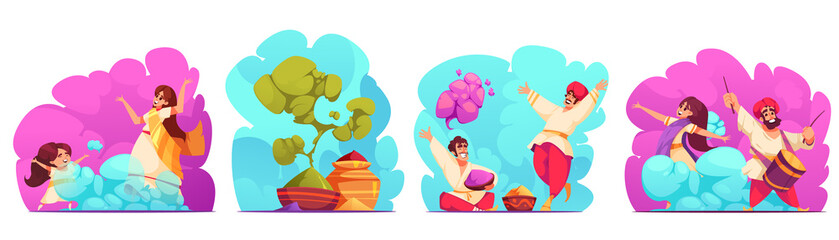 Hand drawn cartoon Holi mini composition set