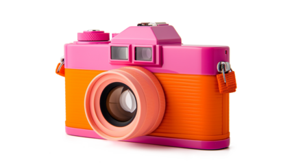 Pink digital camera isolated on a transparent background
