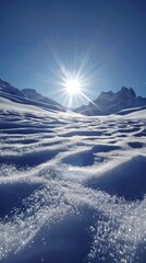 Pristine snowfields glistening in the sunlight