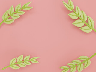 A tree branches and leaves on a pink background in a cute plastic decoration art style spring floral concept,3D illustration