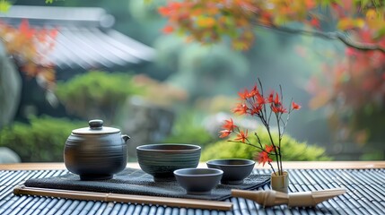 Serene tea set amidst autumn tranquility