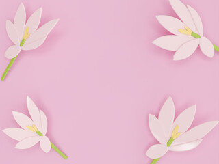 A crocus on a pink background in a cute plastic decoration art style spring floral concept,3D illustration