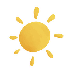 Sun hand drawn watercolor vector illustration.