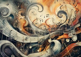 Musical notes in a mechanical storm
