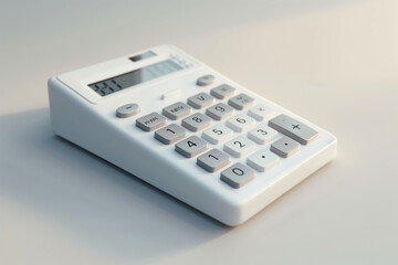 Create an ultra-realistic 3D model of a calculator, emphasizing the precision and functionality, set against a clean white backdrop for maximum focus.
