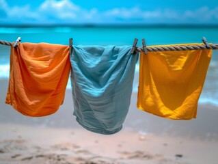 A set of Laundry hung on the Beach to dry