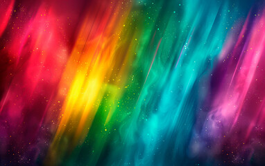 Colorful abstract painting with a gradient of green, yellow, and red under a starry sky.
