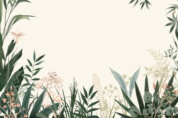 Fototapeta premium ilustracion flores y hojas. fondo simple. colores pastel