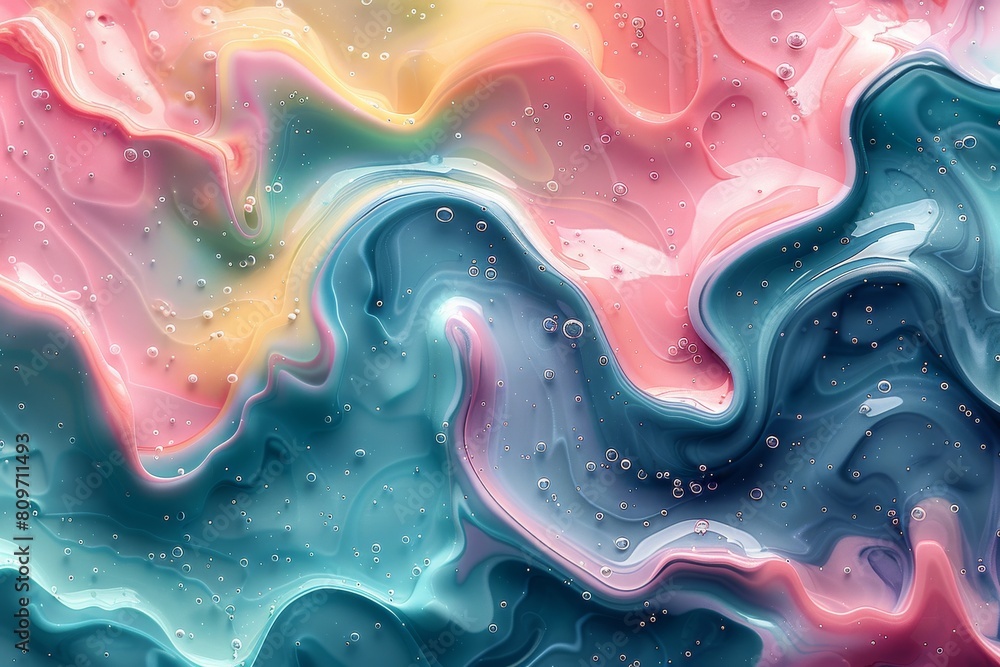 Poster this image displays an intricate play of marbled colors with wave-like patterns and a glossy surface