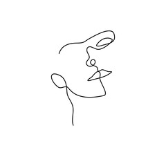 Woman face line drawing art. Abstract minimal female face icon, logo