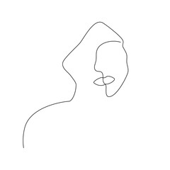 Woman face line drawing art. Abstract minimal female face icon, logo
