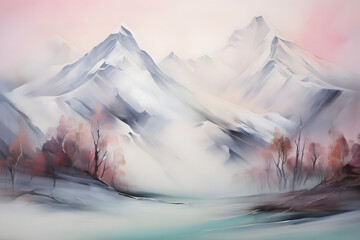 fascinating mountain peak fog. abstract landscape painting, generative ai