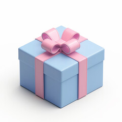 Obraz premium Cute realistic gift box with a silk ribbon in pink and blue colours, isolated 3d object on white background