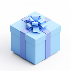 Cute realistic gift box with a silk ribbon in pink and blue colours, isolated 3d object on white background