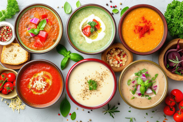 different cream soups in bowls
