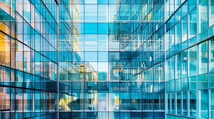 Obraz premium A large building with many windows and a blue sky in the background