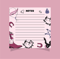 Witchy boho Western small square notepad page design.