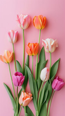 tulips flowers on pink background.