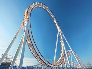 A Roller Coaster at Summer in an Attraction Park, blue sky