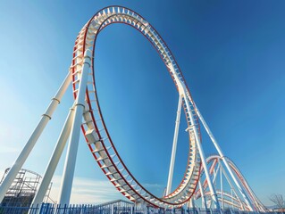 Obraz premium A Roller Coaster at Summer in an Attraction Park, blue sky