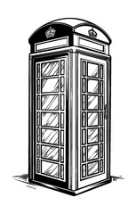 Obraz premium retro phone box engraving black and white outline