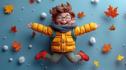 Expressive 3D characters captured in dynamic leaps.