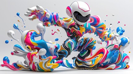 Obraz premium Expressive 3D characters are captured in dynamic movement on colorful and festive backdrops.