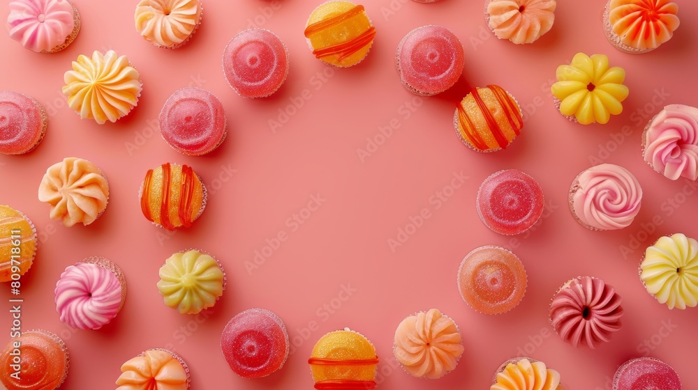 Poster Circular layout of rotating candies forming a circular pattern