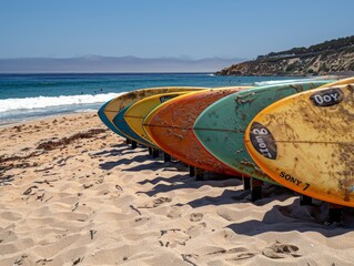 A lot of Surfboards on the Beach