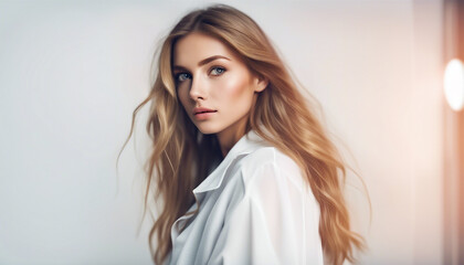 Obraz premium Fashion beauty college young women portrait, copy space for text, isolated white background 