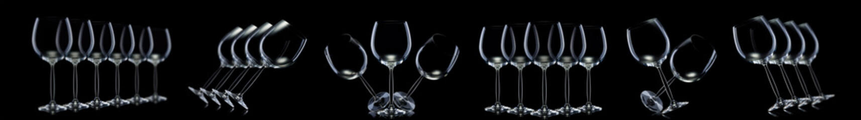 Set of empty glasses for red wine isolated on black background.