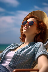 Woman lying in a hammock sunbathing on the beach