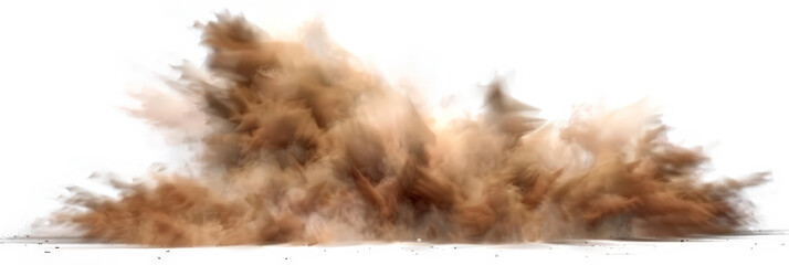 a brown splash painting on white background, brown powder dust paint beige brown explosion explode burst isolated splatter abstract. brown smoke or fog particles explosive special effect