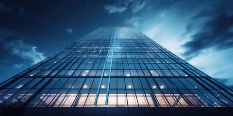 Fototapeta premium Urban Majesty: City Skyline Towers Against Clear Blue Sky with Sunlight Streaming