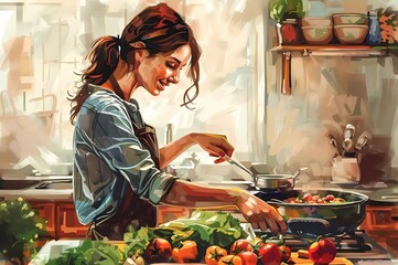 girl cooking illustration
