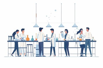 a cartoon of people at a table with different illustrations of different people student laboratory