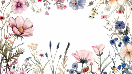Floral banner with blank central space surrounded by wildflowers