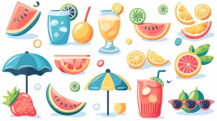 Fototapeta premium flat vector icon colorful summer elements collection