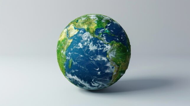 3D image of Earth highlighting the stark beauty of natural green areas and the perils posed by global warming, on a white studio background. - Powered by Adobe