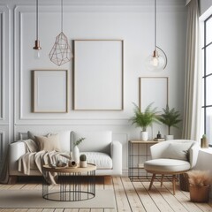living room with a template mockup poster empty white and With Couch And Coffee Table standardscalex image art realistic harmony.