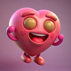 Funny heart character with eyes and mouth emoji in 3d render. Generative AI