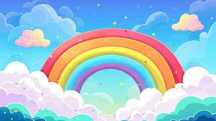 Illustrator vector flat style rainbow with clouds.