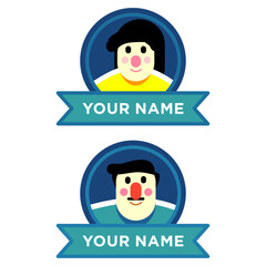happy cute girl and boy name tag, labels and stickers. Vector green set.
