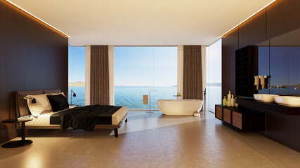 Large luxury modern bright interiors Living room mockup illustration 3D rendering image