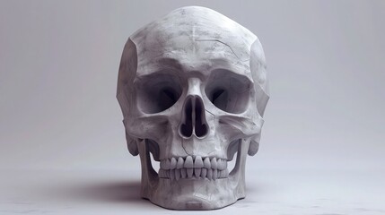 Fototapeta premium A detailed human skull sits centered against a solid light gray background for medical education and scientific or artistic reference use.