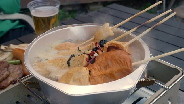 Korean comfort food, odeng fish cake inside a hot pot barbeque