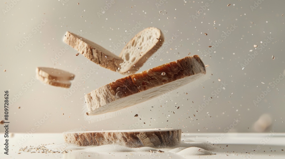 Poster Inviting design with levitating slices of bread and space for recipes