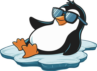 cool penguin wearing sunglasses and lounging on an ice floe illustration © Khai