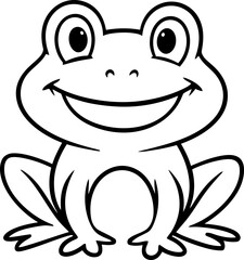 frog cartoon character in coloring book style