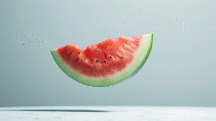 Levitating slice of watermelon in a clean and modern arrangement